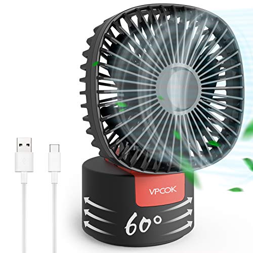 VPCOK Mini Ventilador USB Silencioso 2 en 1 Ventiladores de Sobremesa Ventilador Portátil con 3 Velocidades de Viento Potentes, Plegable 180° y Rotación de 60°, para Escritorio, Oficina, Viaje