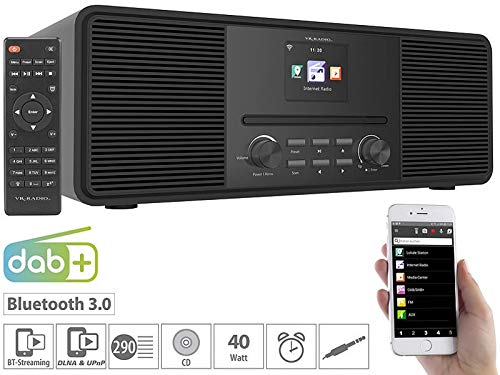 VR-Radio Radio Digital: Radio por Internet estéreo con Reproductor de CD, Dab + / FM y Bluetooth, 40 W, Negro (Internet Radio Discos compactos)