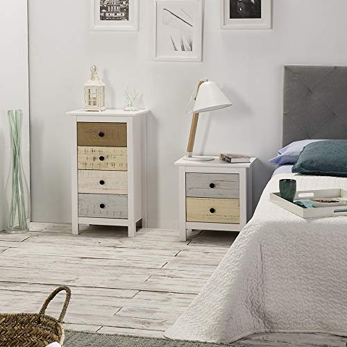 VS Venta-stock Mesita de Noche de 2 cajones en Blanco y cajones Multicolor VS Venta-stock Mesita de Noche de 2 cajones en Blanco y cajones Multicolor