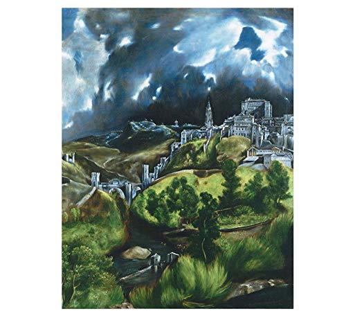 Vscdye El Greco Vista de Toledo España Pintura expresiva Carteles e Impresiones Arte de la Pared Pintura en Lienzo decoración de la Pared del hogar-60x90cm sin Marco