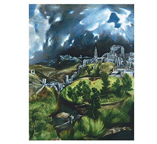 Vscdye El Greco Vista de Toledo España Pintura expresiva Carteles e Impresiones Arte de la Pared Pintura en Lienzo decoración de la Pared del hogar-60x90cm sin Marco