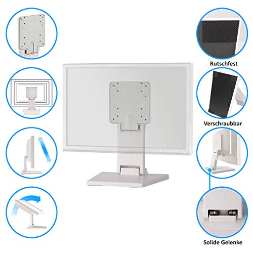 VSG® Soporte Altamente Estable para Pantallas táctiles, monitores de PC y PDV/de 10 a 22 Pulgadas/Regulable/con Placa metálica/Peso Elevado/VESA 100 y 75 / Soporte de Mesa/Soportes para Pantallas