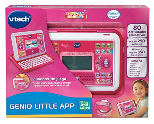 VTech Genio Little App, Juguete para aprender en casa, ordenador tablet educativo para jugar en dos modos distintos, 80 actividades que enseñan letras, inglés, matemáticas, ciencias, rosa (80-155557)