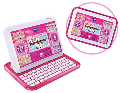 VTech Genio Little App, Juguete para aprender en casa, ordenador tablet educativo para jugar en dos modos distintos, 80 actividades que enseñan letras, inglés, matemáticas, ciencias, rosa (80-155557)