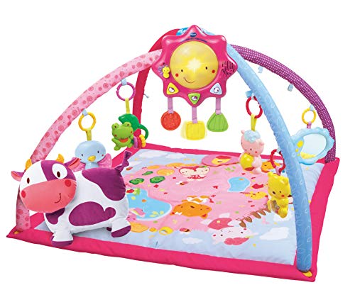 VTech Mantita de juego cantarín 2 en 1, manta y gimnasio de aprendizaje para bebé con más de 40 canciones, frases y melodías, panel extraíble, color rosa (80-146457)