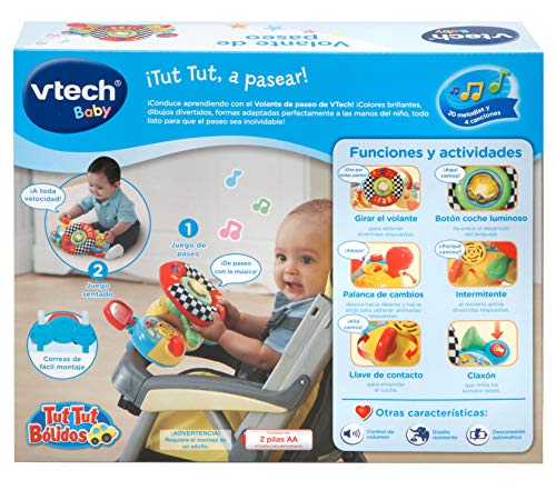 VTech Volante de Paseo Tut Tut Bólidos, Juguete para el Carrito con Tiras de Sujeción, Simulador de Conducción que Enseña Palabras Nuevas y Seguridad Vial (80-192522) , color/modelo surtido