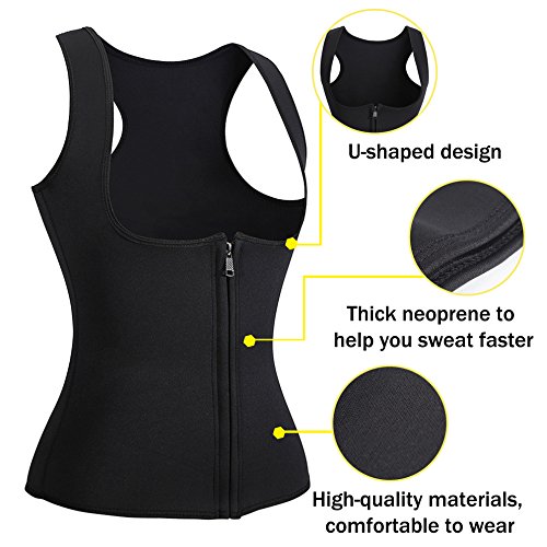 WABISABI DREAMS Chaleco Neopreno Sauna, Faja Adelgazante Mujer, Compresion Reductora para Conseguir una Sudoración efectiva para Deporte Fitness Negro (M)