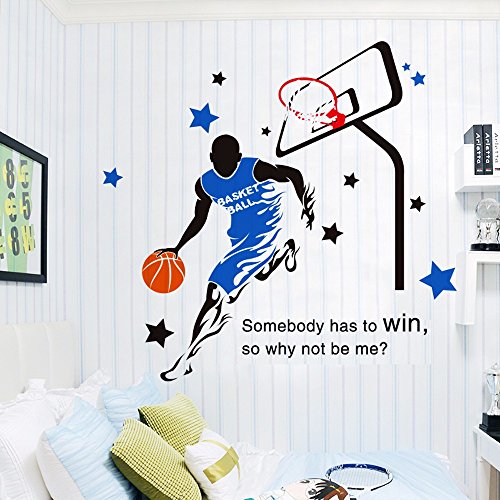 Wall Sticker Collage University School masculino ornamento de pared del Dormitorio Dormitorio Deportes Baloncesto Estrellas Fan Cesta de 113x114cm.