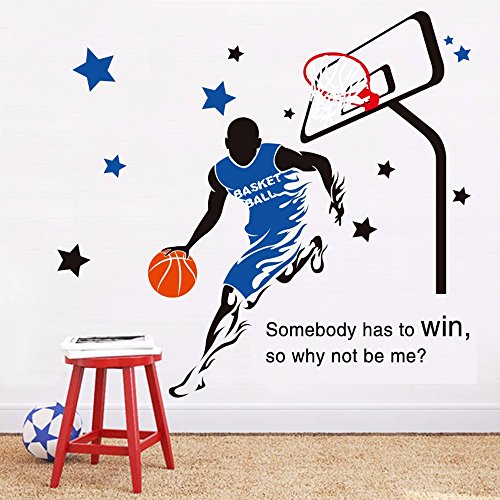 Wall Sticker Collage University School masculino ornamento de pared del Dormitorio Dormitorio Deportes Baloncesto Estrellas Fan Cesta de 113x114cm.