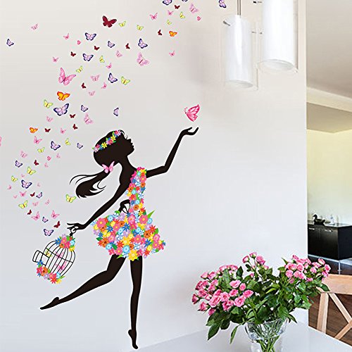 Wallpark Romántico Bailando Niña Flor Hada Mariposa Desmontable Pegatinas de Pared Etiqueta de la Pared, Bebé Niños Hogar Infantiles Dormitorio Vivero DIY Decorativas Adhesivo Arte Murales