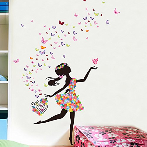 Wallpark Romántico Bailando Niña Flor Hada Mariposa Desmontable Pegatinas de Pared Etiqueta de la Pared, Bebé Niños Hogar Infantiles Dormitorio Vivero DIY Decorativas Adhesivo Arte Murales