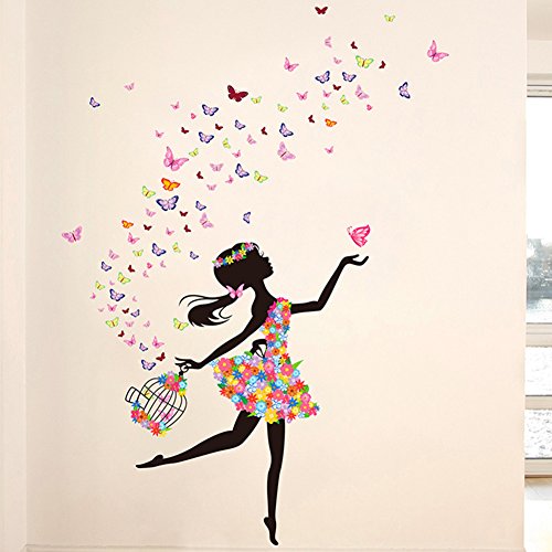 Wallpark Romántico Bailando Niña Flor Hada Mariposa Desmontable Pegatinas de Pared Etiqueta de la Pared, Bebé Niños Hogar Infantiles Dormitorio Vivero DIY Decorativas Adhesivo Arte Murales