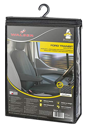 Walser 10531 Funda de asiento de coche ajuste de transportador, funda de asiento de poliéster antracita compatible con Ford Transit, un solo asiento delantero