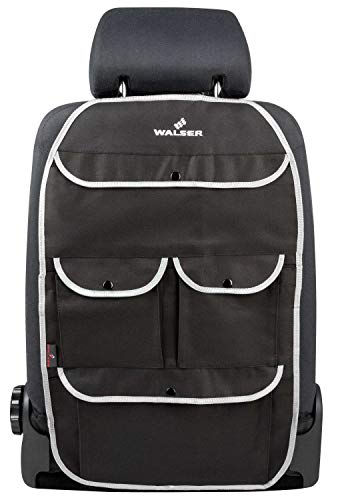 Walser 30032 Organizador para niños, bolsa para el asiento trasero Lucky Tom en negro/gris | protector de asiento de coche con protección de respaldo | protector de asiento trasero para coches