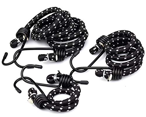 Wandefol 6pcs Cuerda de Equipaje, Cuerda de Sujeción, Goma Elástico con Gancho, Pulpo para Baca 30+60+100CM Negro Elasticidad Fuerte para Coche Moto Furgoneta Camping