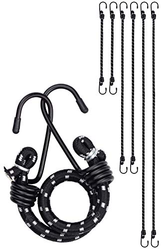 Wandefol 6pcs Cuerda de Equipaje, Goma Elástico con Gancho, Cuerda de Sujeción, Pulpo para Baca 30+60+100CM Negro Elasticidad Fuerte para Coche Moto Furgoneta Camping