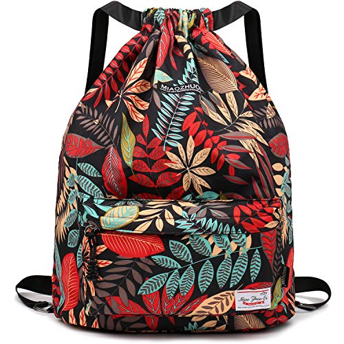 WANDF Mochila con cordón repelente al agua para ir de compras, deportes, yoga, color Red Leaf., tamaño medium WANDF Mochila con cordón repelente al agua para ir de compras, deportes, yoga, color Red Leaf., tamaño medium