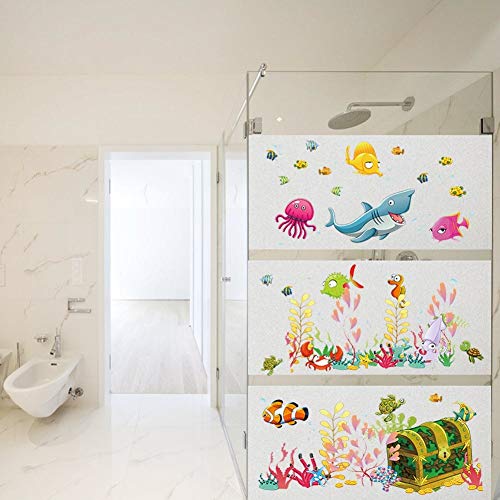 WandSticker4U- Pegatina Pared Mundo Submarino baúl del tesoro, multicolor | peces tiburón Mar Océano Acuario | adhesivo decorativo para habitación infantil niños sala de baño cuarto de baño