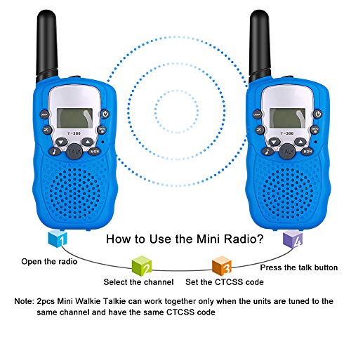 WANFEI Walkie Talkies Niños, Walky Talky Niños 3KM Largo Alcance con 8 Canales Función de VOX Linterna LCD, Inalámbrico Interfono Juguetes para Niños Regalo Festival Interior Exteriores-2 Pack