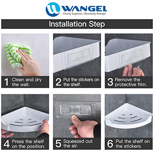 Wangel Estantería de Esquina para Baño,Organizador Estantes Cesta para Ducha, Baldas de Baño,Transparente Adhesivos, Sin Taladro, Plástico ABS