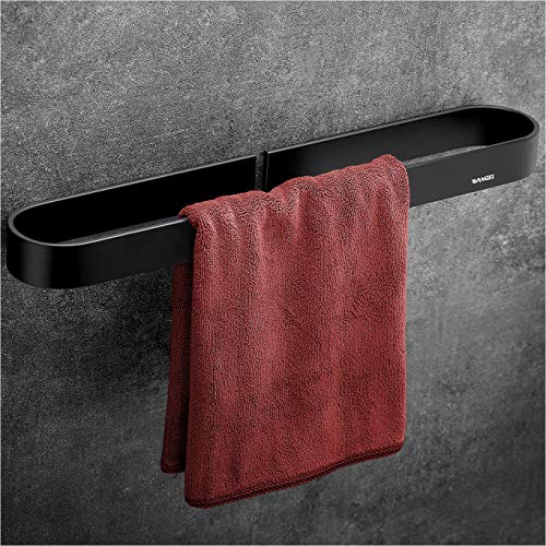 Wangel Toallero Barra Fijar Sin Taladro, Porta Toallas Baño 40cm, Pegamento Patentado + Autoadhesivo, Aluminio, Acabado Mate, Negro