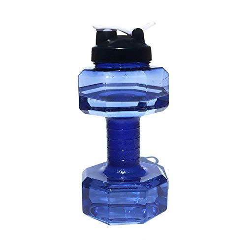 Wankd - Botella de agua con forma de mancuerna (2,5 L), gran capacidad, para fitness, deportes al aire libre, plástico, transparente, a prueba de fugas, sin BPA, tapa a prueba de fugas, azul