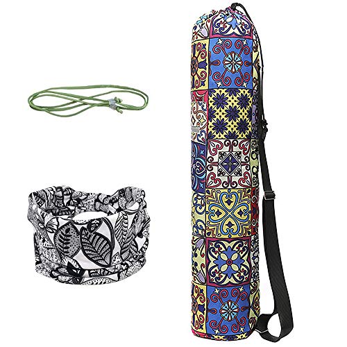 WANYIG Bolsa Esterilla de Yoga Lona Yoga Mat Bag Bolsas para Colchoneta de Yoga con Cuerda y Cinta para el Pelo Estampada para Gimnasio(Color 8)