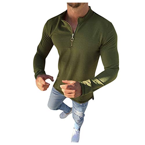 waotier Sudaderas sin Capucha Hombres Manga Larga Color sólido Botón Simple Cárdigan Cremallera Casual Slim Fit Blusa Shirt