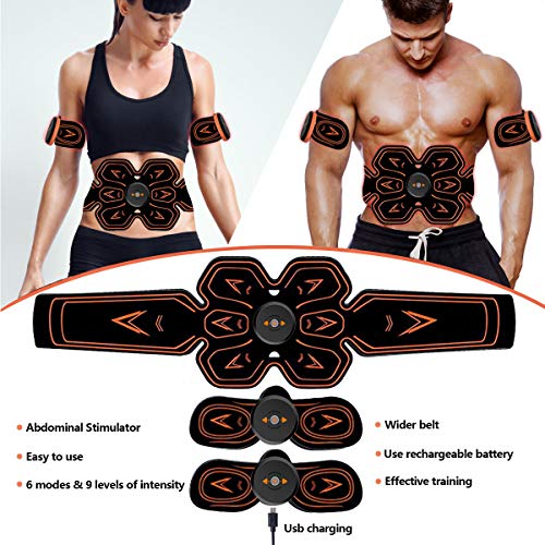 WARDBES Electroestimulador Muscular Abdominales, Estimulador Muscular Abdominales, Eñectro Estimulador Abdominal, EMS Trainer para Abdomen/Brazo/Piernas/Cintura para Hombres y Mujeres