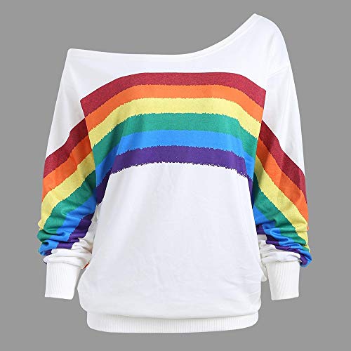 WARMWORD Mujer Tops Camisas de Manga Larga Flojas Ocasionales de Las Mujeres Sudadera con Capucha de impresión del Arco Iris Sudadera Mujeres Casual Sueltos De Manga Larga De Hombro Frio Camisas