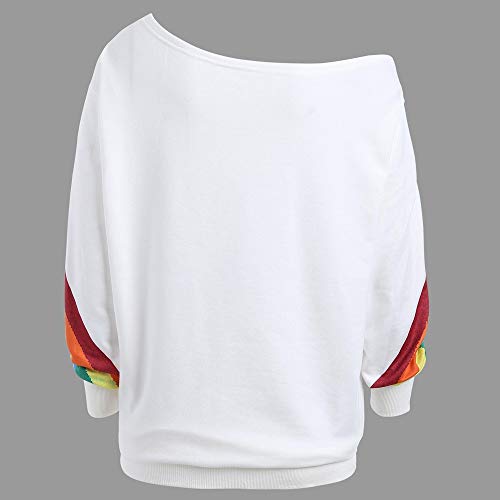 WARMWORD Mujer Tops Camisas de Manga Larga Flojas Ocasionales de Las Mujeres Sudadera con Capucha de impresión del Arco Iris Sudadera Mujeres Casual Sueltos De Manga Larga De Hombro Frio Camisas