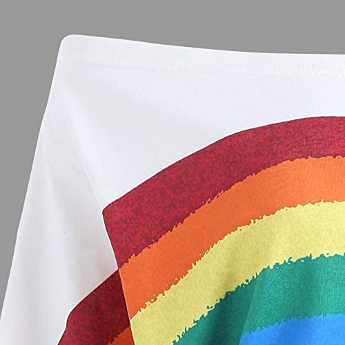 WARMWORD Mujer Tops Camisas de Manga Larga Flojas Ocasionales de Las Mujeres Sudadera con Capucha de impresión del Arco Iris Sudadera Mujeres Casual Sueltos De Manga Larga De Hombro Frio Camisas