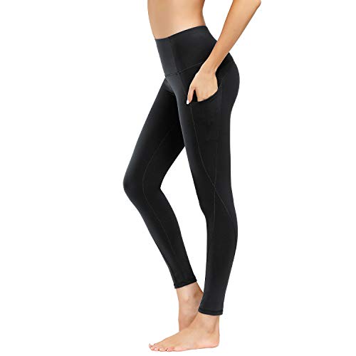 WateLves - Pantalones de yoga con cintura alta, cinturón abdominal y bolsillos para mujer para hacer ejercicio, yoga, Mujer, Ck.negro, L