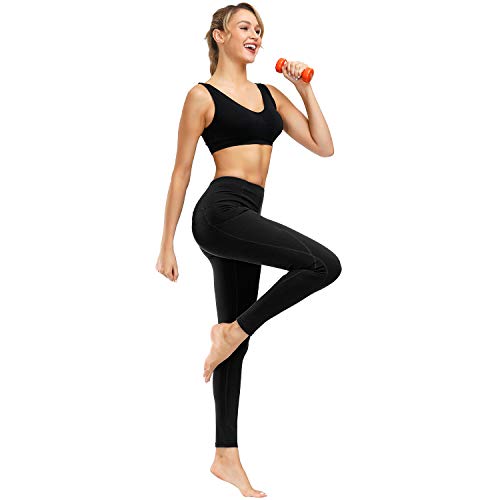 WateLves - Pantalones de yoga con cintura alta, cinturón abdominal y bolsillos para mujer para hacer ejercicio, yoga, Mujer, Ck.negro, L