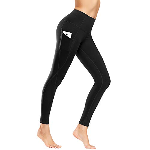 WateLves - Pantalones de yoga con cintura alta, cinturón abdominal y bolsillos para mujer para hacer ejercicio, yoga, Mujer, Ck.negro, L