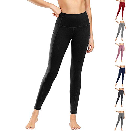 WateLves - Pantalones de yoga con cintura alta, cinturón abdominal y bolsillos para mujer para hacer ejercicio, yoga, Mujer, Ck.negro, L