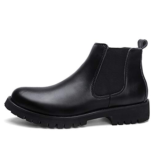 WATERMELON Chelsea Botas for Hombres Vegetariana Tobillo Zapatos Tire del Cuero Genuino del Estilo Bandas elásticas Fuerte del Dedo del pie Antideslizante Suela Ronda