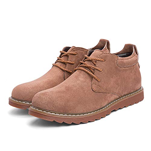 WATERMELON Combate en Ante Up Motocicleta Botas de Trabajo de Encaje for los Hombres-Top Zapatos de Moda Casual Vegano Antideslizante Plana Vegetariana (Color : Marrón, tamaño : 41 EU)