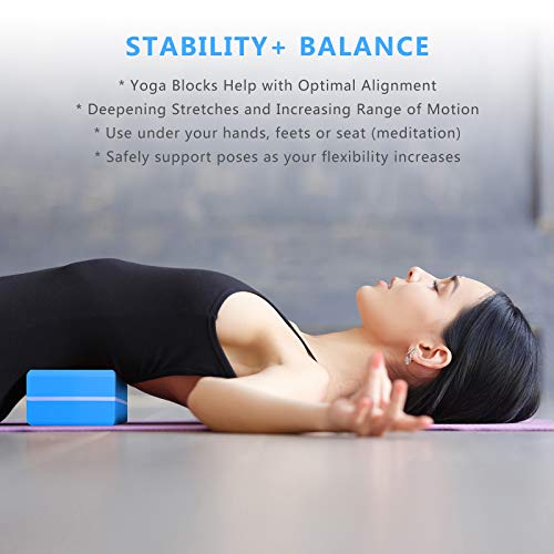 WayEee Bloques de Yoga 2 Unidades Yoga Block de Espuma EVA de Alta Densidad Ladrillo Yoga para Mejorar la Fuerza y Ayudar en el Equilibrio y la Flexibilidad Yoga Pilates Amantes (Azul)