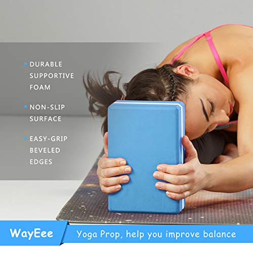 WayEee Bloques de Yoga 2 Unidades Yoga Block de Espuma EVA de Alta Densidad Ladrillo Yoga para Mejorar la Fuerza y Ayudar en el Equilibrio y la Flexibilidad Yoga Pilates Amantes (Azul)