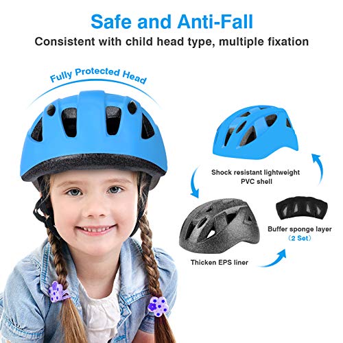 WayEee Casco Infantil para Bicicleta Monopatín Patinaje Casco Ciclismo para Niños Ajustable Cascos de Bicicleta de Montaña para Niño 4-12 Años (Azul)