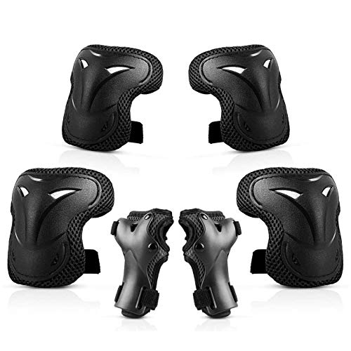 WayEee Protecciones de Patinaje para Niños Rodilleras Patinaje Ciclismo Bicicleta Monopatín Juegos de Protecciones Ajustables Infantiles para Deportes 6 pcs (Negro)