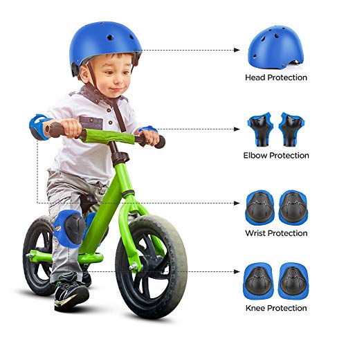 Wayin Conjuntos de Patinajes Niños Protecciones Patines Infantiles con Casco Ajustables Rodilleras y Coderas para Skate Bicicleta Monopatín Deporte（Azul）