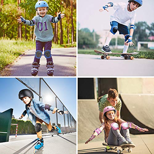 Wayin Conjuntos de Patinajes Niños Protecciones Patines Infantiles con Casco Ajustables Rodilleras y Coderas para Skate Bicicleta Monopatín Deporte（Rosa）