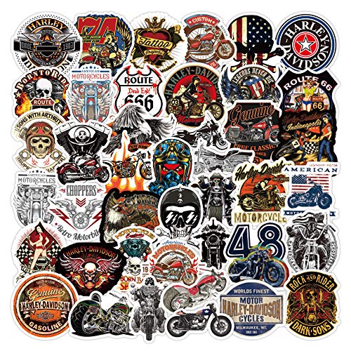 WayOuter Pegatinas de Motocicletas Harley Vintage 100 Piezas calcomanías de Vinilo de Motorista para Equipaje portátil monopatín Bicicleta