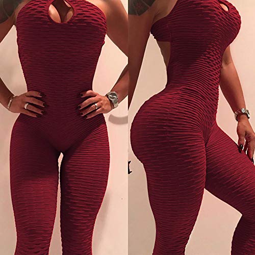 WAZA Mono Deportivo para Mujer Elástico Transpirable Secado Rápido Cintura Alta Elevación de Cadera Sin Espalda Ropa Deporte Pantalones Leggings para Yoga Pilates Fitness (Borgoña, L) WAZA Mono Deportivo para Mujer Elástico Transpirable Secado Rápido Cintura Alta Elevación de Cadera Sin Espalda Ropa Deporte Pantalones Leggings para Yoga Pilates Fitness (Borgoña, L)
