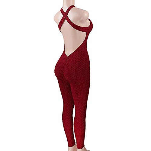 WAZA Mono Deportivo para Mujer Elástico Transpirable Secado Rápido Cintura Alta Elevación de Cadera Sin Espalda Ropa Deporte Pantalones Leggings para Yoga Pilates Fitness (Borgoña, L) WAZA Mono Deportivo para Mujer Elástico Transpirable Secado Rápido Cintura Alta Elevación de Cadera Sin Espalda Ropa Deporte Pantalones Leggings para Yoga Pilates Fitness (Borgoña, L)