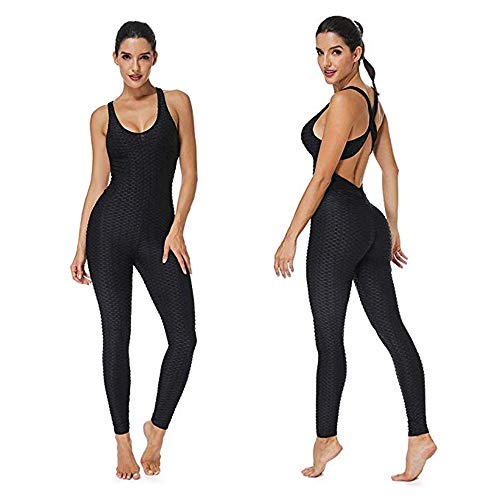 WAZA Mono Deportivo para Mujer Elástico Transpirable Secado Rápido Cintura Alta Elevación de Cadera Sin Espalda Ropa Deporte Pantalones Leggings para Yoga Pilates Fitness (Negro, L)