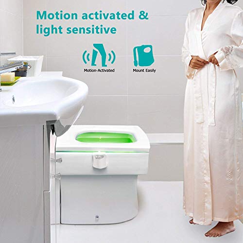 WC luz nocturna, Adoric LED Luz de Inodoro Luz con Detección de movimiento del sensor automático, 8 Cambio de Color,Funciona con Pilas, para cuartos de baño con niños Navidad WC luz nocturna, Adoric LED Luz de Inodoro Luz con Detección de movimiento del sensor automático, 8 Cambio de Color,Funciona con Pilas, para cuartos de baño con niños Navidad