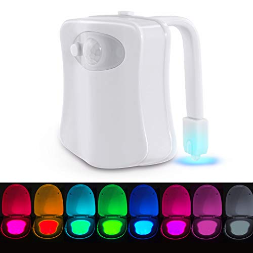 WC luz nocturna, Adoric LED Luz de Inodoro Luz con Detección de movimiento del sensor automático, 8 Cambio de Color,Funciona con Pilas, para cuartos de baño con niños Navidad